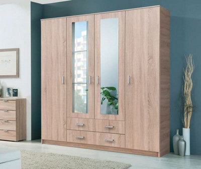 Miami Sonoma Oak Effect 4 Door 2 Drawer Wardrobe