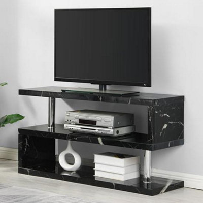 Miami TV Stand Storage Living Room Bedroom, 1200 Wide, S-Shape Design, Media Storage, Milano Marble Effect High Gloss Finish