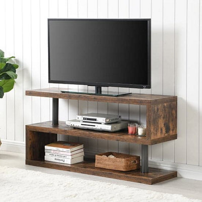 Miami TV Stand With Storage for Living Room and Bedroom, 1200 Wide, S-Shape Design, Media Storage, Rustic Oak Finish