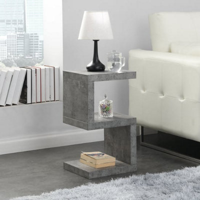 Miami Wooden S Shape Design Side Table In Concrete Effect