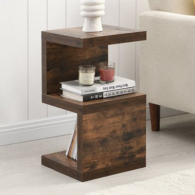 Miami Wooden S Shape Design Side Table In Rustic Oak