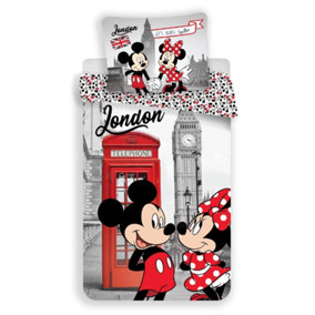 Mickey & Minnie Mouse London Single 100% Cotton Duvet Cover Set - European Size