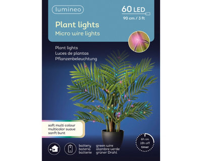 Micro 60 LED Plant Lights Soft Pastel Battery Stake Green Wire 90cm