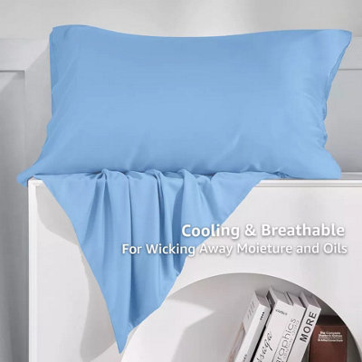 Microfiber Plain Pillowcase Light Blue Anti Allergic Pillow Cover Pair