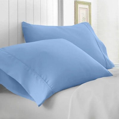 Microfiber Plain Pillowcase Light Blue Anti Allergic Pillow Cover Pair