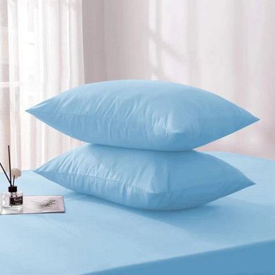 Microfiber Plain Pillowcase Light Blue Anti Allergic Pillow Cover Pair
