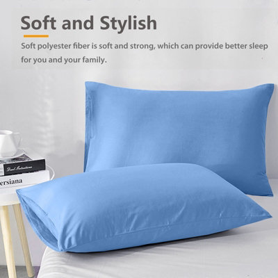 Microfiber Plain Pillowcase Light Blue Anti Allergic Pillow Cover Pair