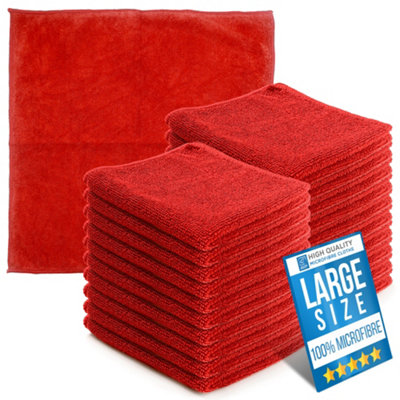 Microfibre Cleaning Cloths Red Large 40x40cm (Pack of 20) Absorbent ...