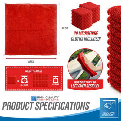 Microfibre Cleaning Cloths Red Large 40x40cm (Pack of 20) Absorbent ...