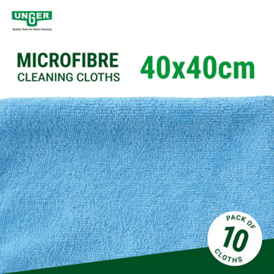Microfibre Cloth 10 Pack Blue - 40x40cm - Lint-Free Cleaning Cloths - Kitchen, Bathroom, Car & Window Cleaning by UNGER