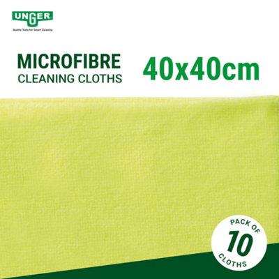 Microfibre Cloth 10 Pack Yellow - 40x40cm - Lint-Free Cleaning Cloths - Kitchen, Bathroom, Car & Window Cleaning by UNGER