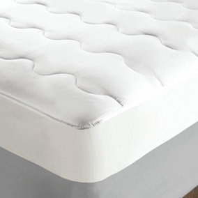 Microfibre Deep Fill Mattress Protector - Luxury Quilted Bed Topper with Hollowfibre Fill & 30cm Skirt - Size Double, 135 x 190cm