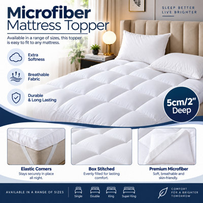 Microfibre Mattress Toppers 5cm Deep Thick Elastic Corner Box Stitched ...