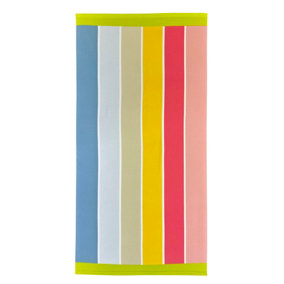 Microfibre Printed Beach Towel Stripes 70x140cm Pink and Grey