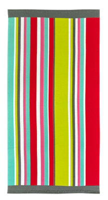Microfibre Printed Beach Towel Stripes 70x140cm Red and Green