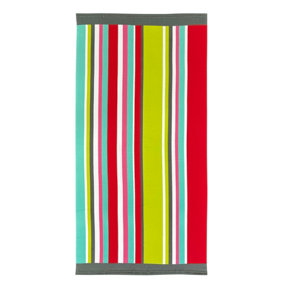 Microfibre Printed Beach Towel Stripes 70x140cm Red and Green