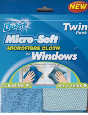 Microfibre Window Glass Cleaning Cloth Duzzit Twin Pack With Dry and Shine Cloth