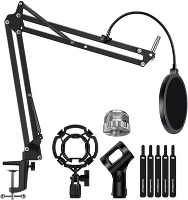 Microphone Stand Set with Shock Mount, Mic Clip Holder, Pop Filter ...