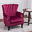 Mid Century Modern Accent Chair Comfy Velvet Single Sofa Chair Wingback Armchair with Wood Leg for Living Room Bedroom