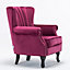 Mid Century Modern Accent Chair Comfy Velvet Single Sofa Chair Wingback Armchair with Wood Leg for Living Room Bedroom