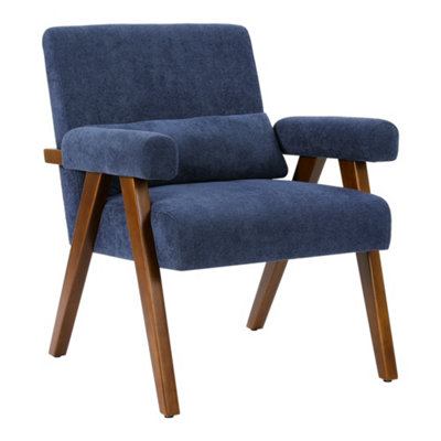 Mid Century Modern Chair, Sherpa Arm Accent Chair with Poillow & Upholstered, Solid Wood Frame, Blue Grey