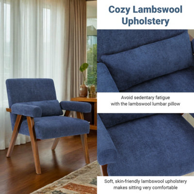 Mid Century Modern Accent Chair - Grey Chenille Upholstered Armchair With Wood Legs