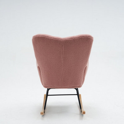 Mid Century Modern Pink Teddy Fabric Rocking Chair - Tufted Upholstered ...