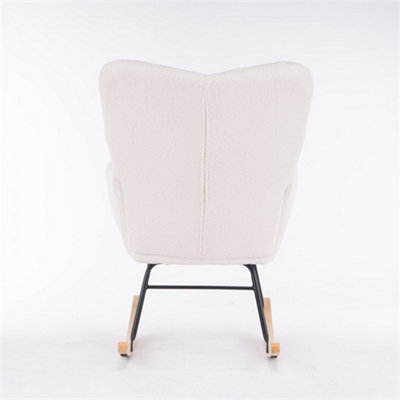 Mid Century Modern Teddy Fabric Tufted Upholstered Rocking Chair Padded Seat For Living Room Bedroom, Ivory White