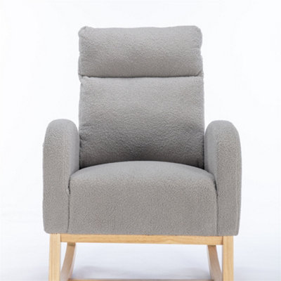 Mid Century Modern Teddy Fabric Upholstered Rocking Chair Padded Seat For Living Room Bedroom, Light Grey