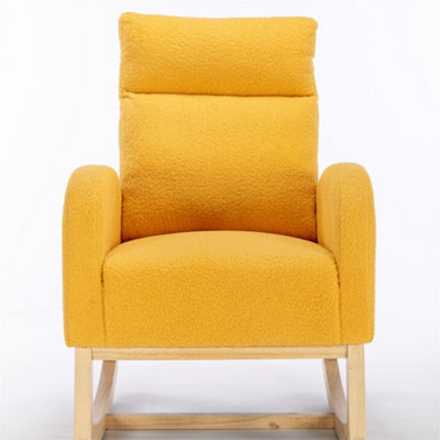 Mid Century Modern Teddy Fabric Upholstered Rocking Chair Padded Seat For Living Room Bedroom, Yellow