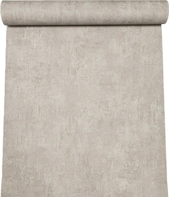 Mid Light Grey Distressed Concrete Woven Effect Textured Wallpaper