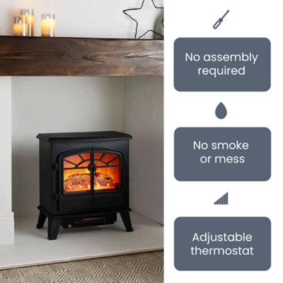Mid Size Electric Stove Heater 1800W Double Door - Black