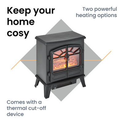 Mid Size Electric Stove Heater 1800W Double Door - Black - 3