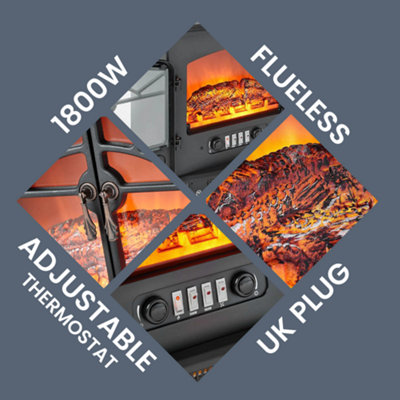 Mid Size Electric Stove Heater 1800W Double Door - Black