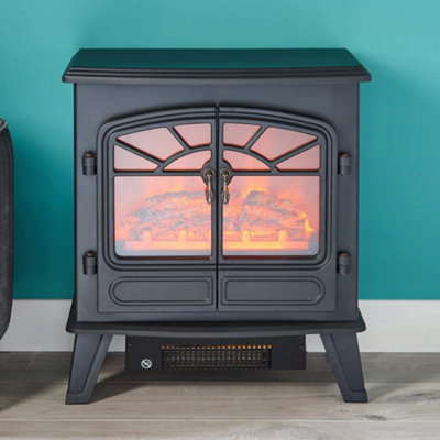 Mid Size Electric Stove Heater 1800W Double Door - Black - 9