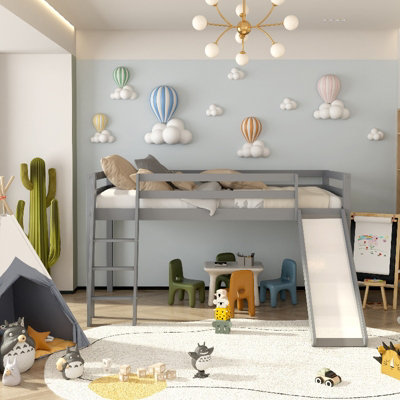 Mid Sleeper Bed And Slide For Children Grey Wooden Kids Bed With 3FT