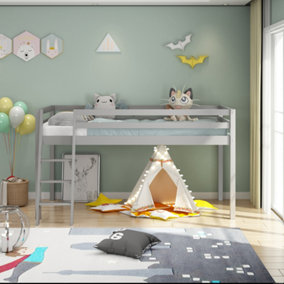 Mid Sleeper Bed Children Kids Grey Wood With 3FT Single Mattress New