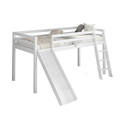 Mid Sleeper Bed with Slide White 3ft Single Bed Space-Saving Durable ...