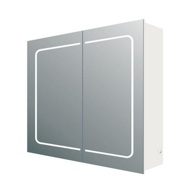 Midas Double LED Bathroom Mirrored Wall Cabinet (H)63cm (W)66cm