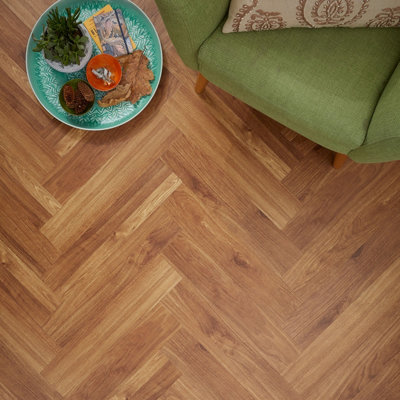 Midas Oak Natural Wood Effect Parquet 122mm x 610mm LVT Flooring Planks (Pack of 50 w/ Coverage of 3.72m2)