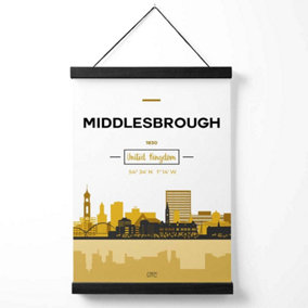 Middlesbrough Yellow and Black City Skyline Medium Poster with Black Hanger