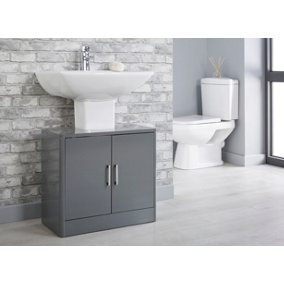 Middy 2-Door Sleek Grey Gloss Under Sink Basin Cabinet