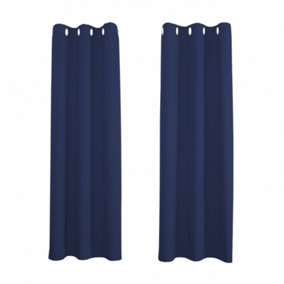 Midnight Blackout Curtains - Navy Blue Thermal Eyelet - 46 x 54 Drop - 2 Panel