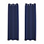 Midnight Blackout Curtains - Navy Blue Thermal Eyelet - 46 x 63 Drop - 2 Panel