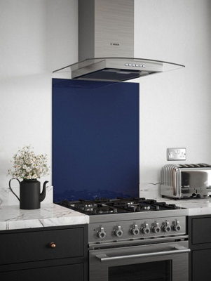Midnight Blue Glass Kitchen Self Adhesive Splashback 600mm x 750mm