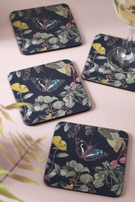 Midnight Floral Square Coasters Set of 4