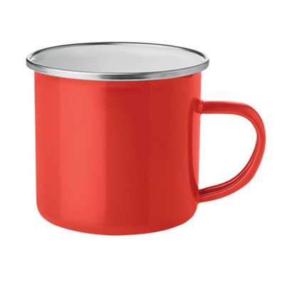 Tazza Con Piattino In Acciaio Smaltato IBILI - Bianco/Rosso 8.5 Cm