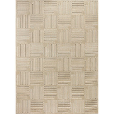 MIDORI In- & Outdoor 3D High & Low Pile Textured Beige Area Rug 140 x 200 cm