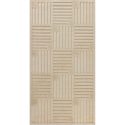 MIDORI In- & Outdoor 3D High & Low Pile Textured Beige Area Rug 80 x 150 cm