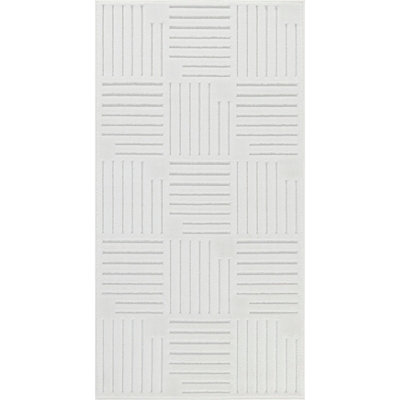 MIDORI In- & Outdoor 3D High & Low Pile Textured White Area Rug 80 x 150 cm